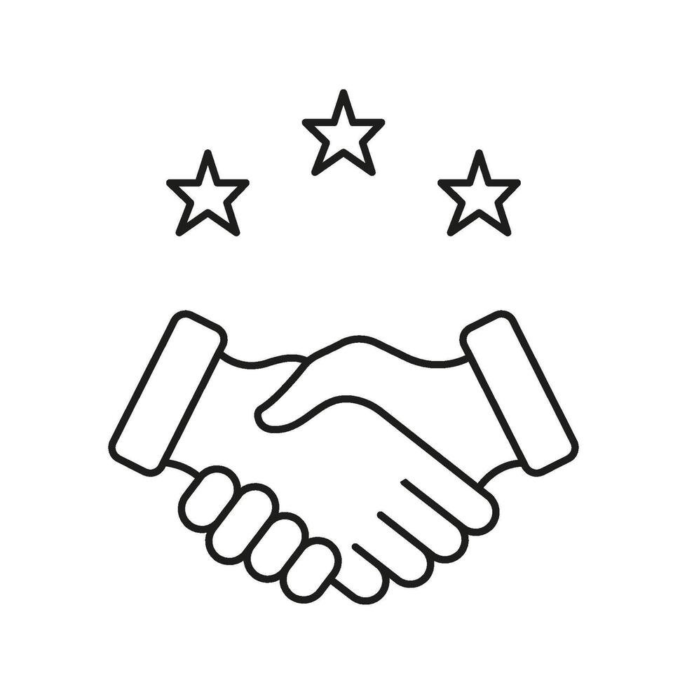 handshake with stars line icon partnership trust and quality assurance outline symbol business agreement and customer satisfaction editable stroke isolated illustration vector